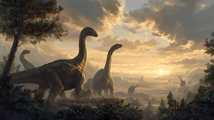 editorial cover for science magazine | temporal fusion | awe and discovery | golden hour highlights | epic panorama | civilized dinosaurs | dynamic lighting contrast | grisaille underpainting |