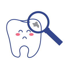 Sad tooth with cavity vector flat illustration. Teeth Cartoon emoji character.	

