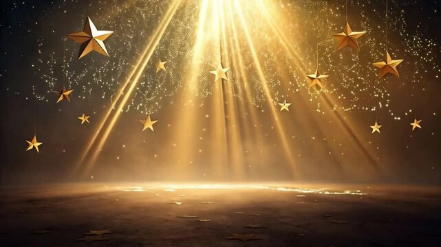 Shining stars and spotlight congratulation animation with golden flare