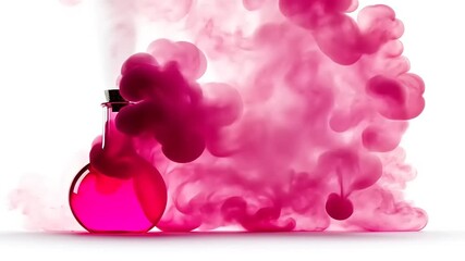 Magical Elixir: Vibrant pink potion in a glass vial with swirling vapor