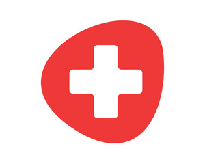 Fototapeta premium Bold graphic of a red cross inside an organic shape, symbolizing health, care, and aid. Use for medical, charity, or emergency service themes in designs.
