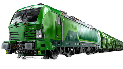 Obraz premium Green Freight Train Modern Locomotive Cargo Transportation Railway Transport Industrial Veh