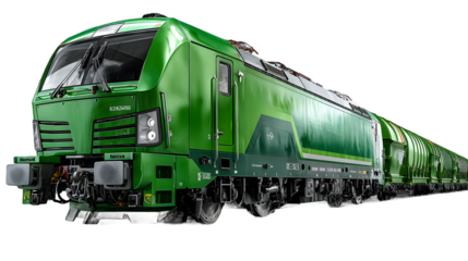 Green Freight Train Modern Locomotive Cargo Transportation Railway Transport Industrial Veh