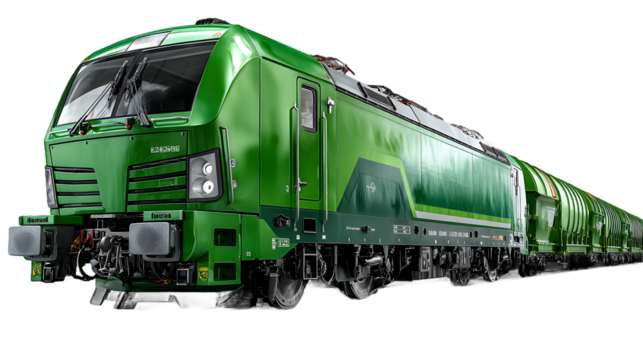 Green Freight Train Modern Locomotive Cargo Transportation Railway Transport Industrial Veh