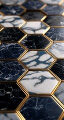 Hexagonal Marble Tiles With Gold Frame