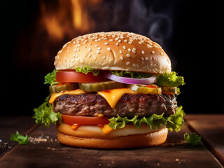 hamburger on black background