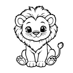 Adorable Baby Lion Vector Line Art