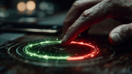 Futuristic Hand Interaction with Glowing Circular Interface Technology