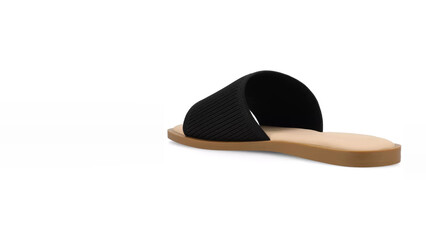 	
Simple black slide sandal with a soft fabric top and a flat sole, perfect for casual wear and summer outings.