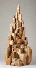 Beige Wood City Sculpture