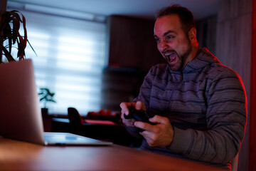 Exciting gaming session at home during evening hours