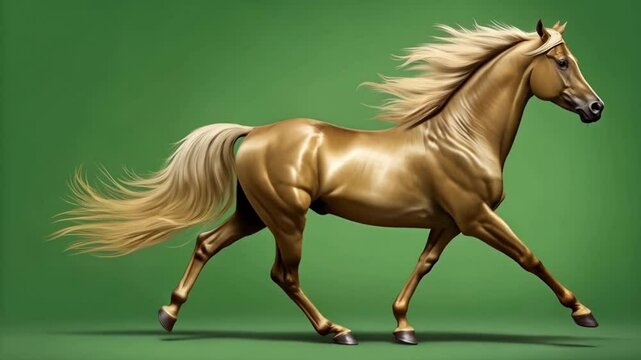 Golden horse clip art galloping with flying hair on grassy backdrop