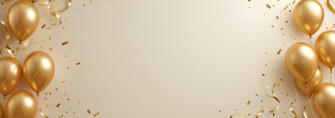Shiny Golden Balloons Background Party Banner for Festive Celebration

