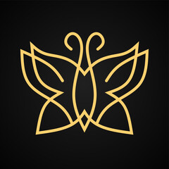 Elegant Golden Line Art Butterfly Logo on Black Background