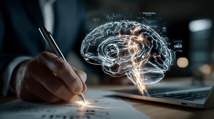 Innovative Brain Visualization A Hand Writing with a Digital Brain Overlay