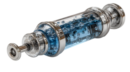 Hightech Syringe with Blue Liquid Medical Equipment 3D Render Abstract Science Illustration