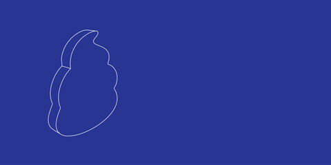 The outline of a large poop symbol made of white lines on the left. 3D view of the object in perspective. Vector illustration on indigo background