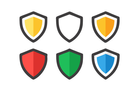 Colorful Shield Icons Six Different Colors for Protection Designs