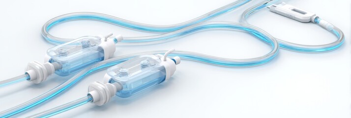 Modern 3D Render Showcasing Dialysis Tubing With Fluid in a Clean White Environment Focusing on Healthcare Technology
