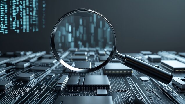 Magnifying glass over circuit board