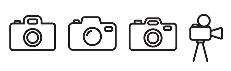 Camera icon set suitable for web design, photography blogs, social media posts, or graphic design projects needing camera imagery.