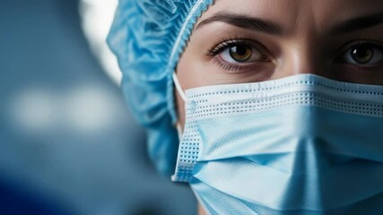 Healthcare hero in a blue surgical cap and mask, suitable for medical websites, posters, articles, and educational materials. 