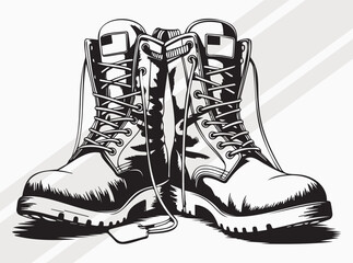 Military Boots with Dog Tags Graphic Art Print for Veterans and Patriots