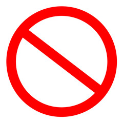 Classic red prohibition sign with a diagonal slash. Universal symbol for restriction, warning, or no-entry indication. Clean and simple design. perfect for sign design, education, and presentations