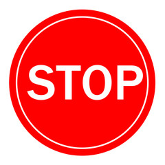 Red circular STOP sign with white bold text, used for traffic control and warning purposes. Simple, high contrast, and easy to read.