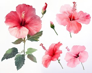 Watercolor Hibiscus Flowers Arrangement