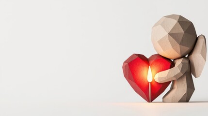 magical cupid lighting up heart lantern clipart, enchanting love element, 3D style, pastel tones, isolated on white background