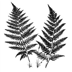 Naklejka premium Detailed Black And White Fern Illustration