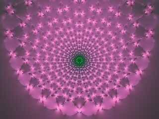 Obraz premium Fraktal kolorowy w odcieniach fioletu z małą zieloną rozetą w środku