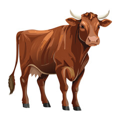 Brown Farm Cow Standing Alert