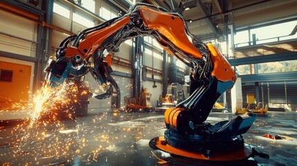 Obraz premium Industrial robotic arm welding