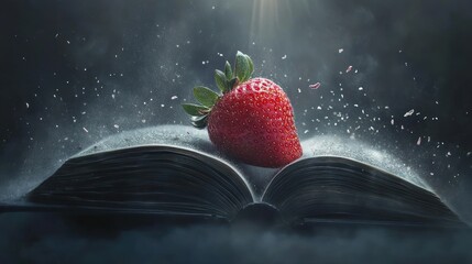 Magical strawberry on an open book