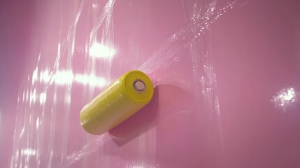 Yellow roller on pink wall