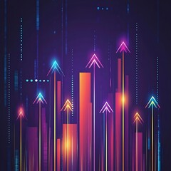 Fototapeta premium A vibrant background featuring bright arrows pointing upward, symbolizing growth, progress, and success in the stock market, finance, and business world.