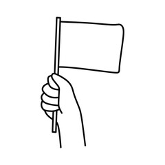 firm hand holding flag line art icon