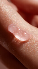 Fototapeta premium Skin Moisture Droplet Beauty Care Serum Hydration Cosmetic Skincare Gel Glossy Closeup Hands Texture Product Pink Shine Natural Health Wellness Lotion Glow Softness Treatment Dermatology