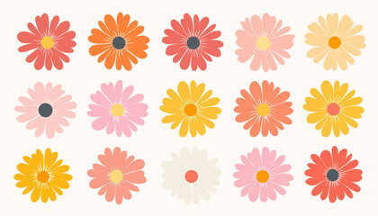 Groovy Daisy Flower Set 15 Colorful Floral Illustrations for Design Projects