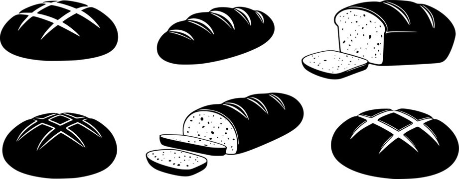 Set of bread icon silhouette design vector art illustration
