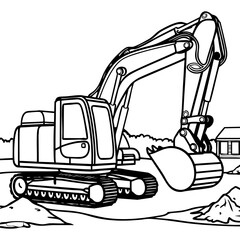 Construction Excavator Coloring Page on a Work Site