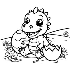 Cute Baby Dinosaur Hatching From Egg in a Sunny Meadow