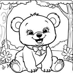 Smiling Baby Bear with Bow Tie in Forest Scene