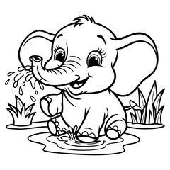 Happy Baby Elephant Splashing Water in a Pond