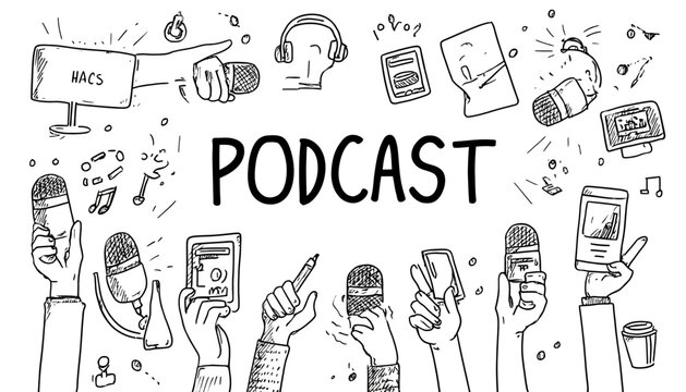 Hand-Drawn Podcast Doodle Illustration Engaging Audio Content Design