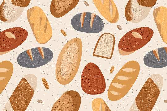 Seamless Pattern of Freshly Baked Breads Rustic Bakery Illustration