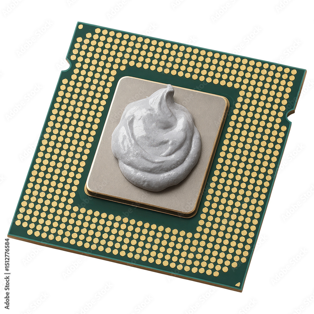 Poster close up of cpu processor with thermal paste applied for cooling
