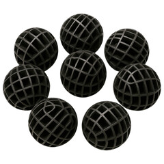 Eight Dark Gray Bio Balls for Aquarium Filtration System Close Up Studio Shot